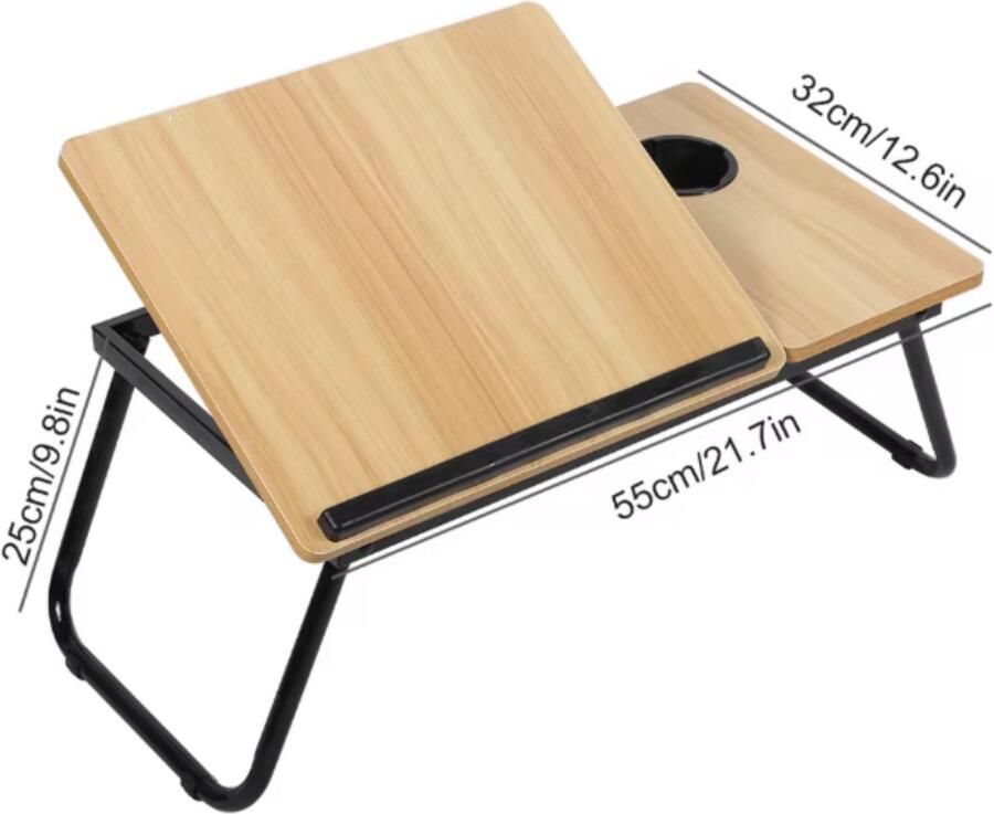 Comfora Opvouwbare Laptoptafel voor Bed – Verstelbare Bedtafel met Bekerhouder – Multifunctioneel Dienblad voor Lezen Ontbijt of Thuiswerken – Draagbare Laptop Desk – Eiken