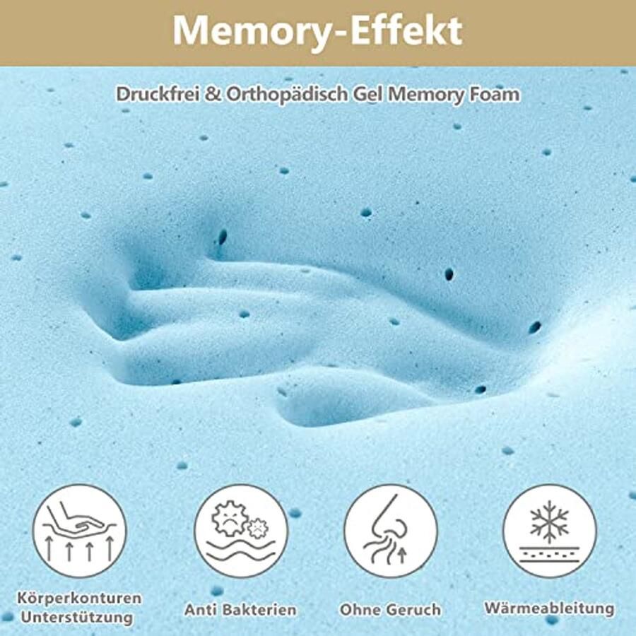 Comfort Gel Topper 140 x 200 cm 7.5 cm Hoogte Memory Foam Topper voor Boxspring Caravan en Sofa met Wasbare Hoes