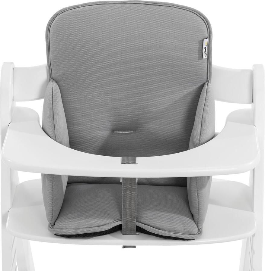 Comfort Zitverkleiner vanaf 6 maanden met versterkte zijkussens en extra hoge rugleuning hoogwaardige stretchstof compatibel met alle Alpha+ houten kinderstoelen grijs