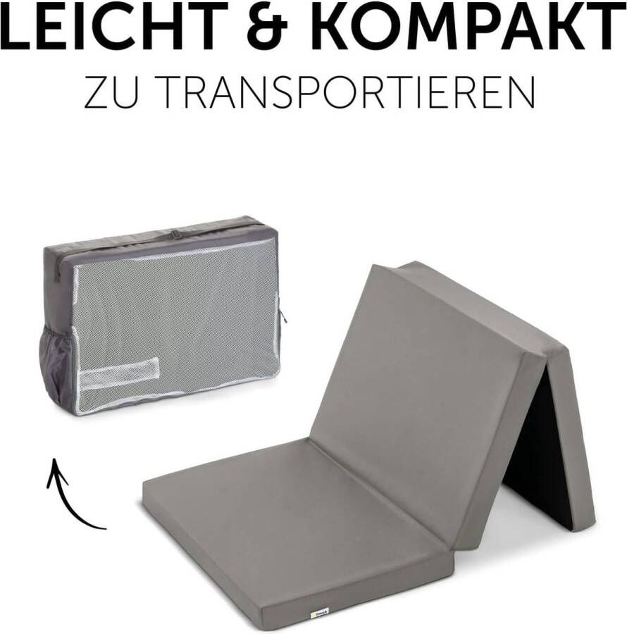Comfortabel matras voor campingbedje 120 x 60 cm 6 cm dik opvouwbaar matras en speelkleed opvouwbaar in drie delen ademend en wasbaar inclusief draagtas grijs
