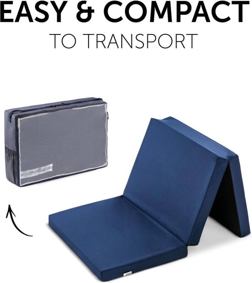 Comfortabel matras voor campingbedje 60 x 120 cm 6 cm dik opvouwbaar matras en speelkleed opvouwbaar in drie delen ademend en wasbaar inclusief draagtas blauw marineblauw
