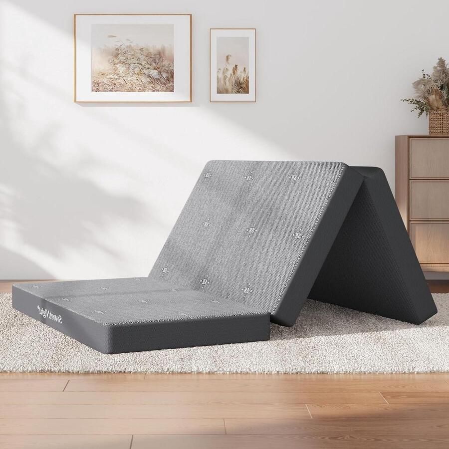 Comfortabel vouwmatras 195 x 75 x 10 cm bamboe-houtskoolschuim wasbare overtrek eenvoudig te monteren binnen en buiten vouwmatras