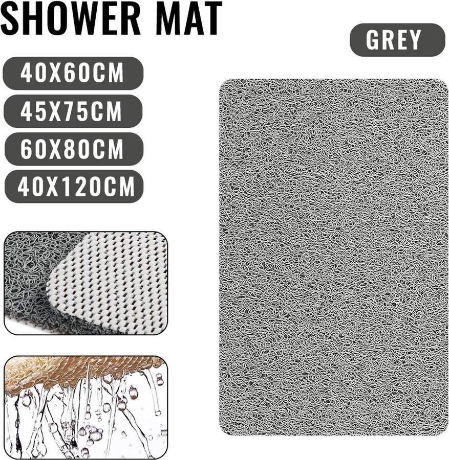 Comfortabele antislip douchemat geen vlekken geen verstopping van afvoeren grijs 40*60 cm