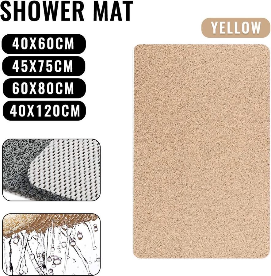 Comfortabele antislip douchemat laat geen vlekken achter en verstopt de afvoer niet beige 40*60 cm