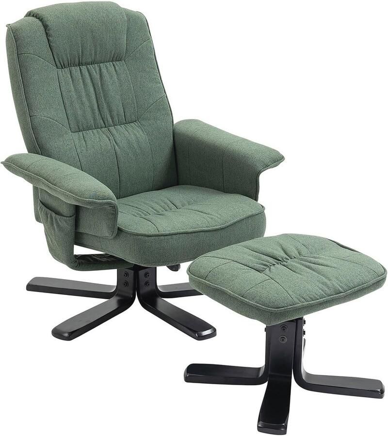 Comfortabele Donkergroene Relaxstoel met Verstelbare Rugleuning en Kruk