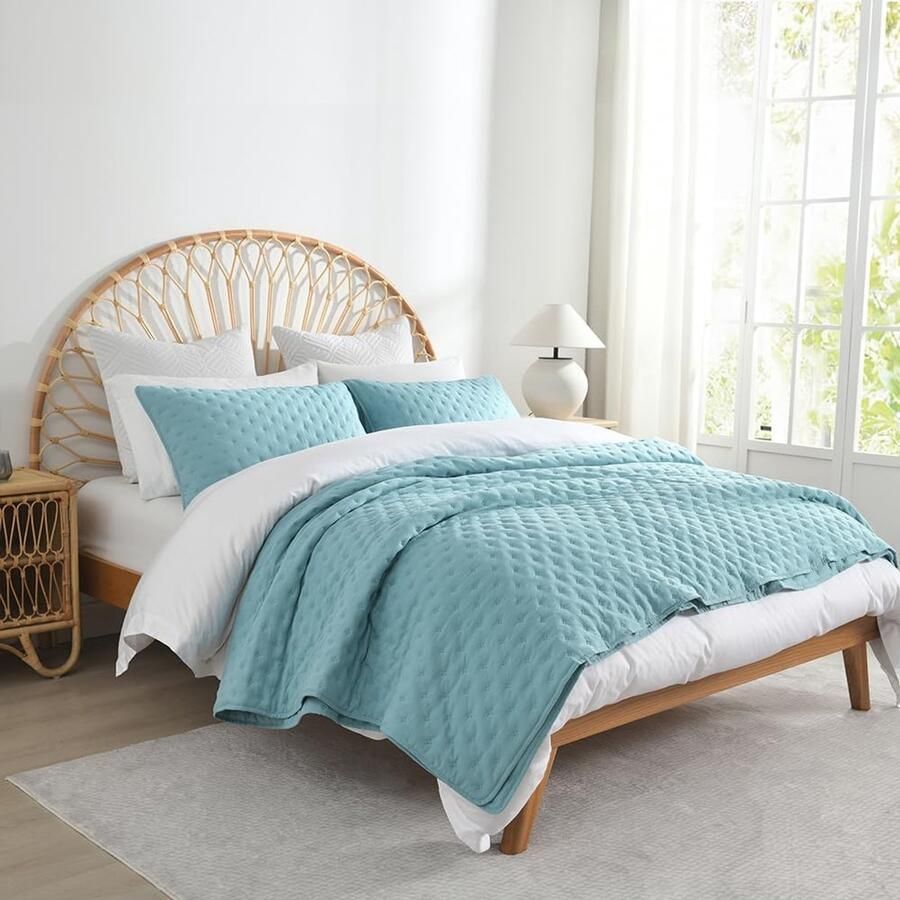 Comfortabele en Stijlvolle Bedsprei met Kussenslopen voor Tweepersoonsbed Blauw Polka Dot 230 x 250 cm