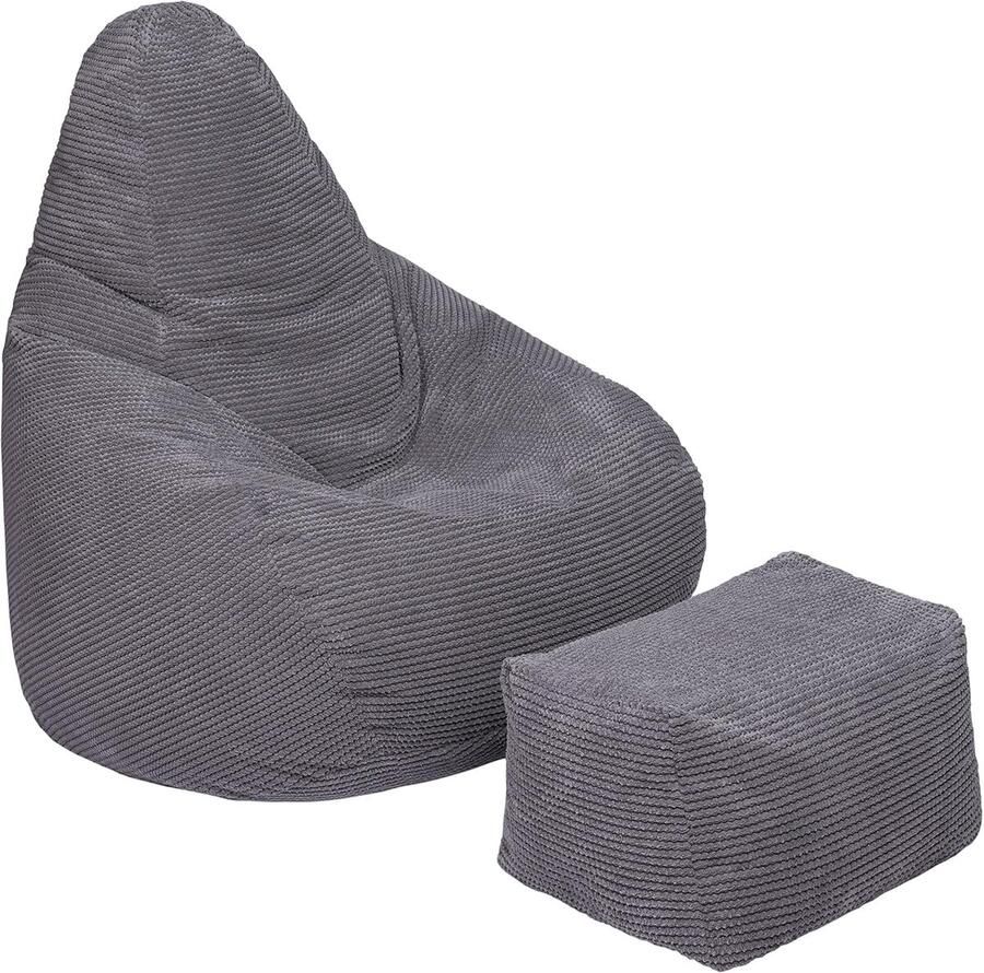 Comfortabele Hoog Rug Zitzak Stoel voor Binnen Ergonomisch Ontwerp met Voetenbank Luxe Corduroy Stof