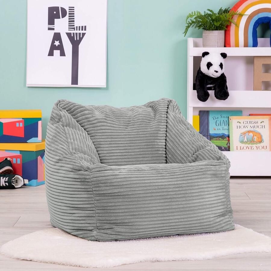 Comfortabele Kinder Zitzak Fauteuil Grijs Corduroy Stof Perfect voor Speelkamer Kinderkamer en Slaapkamer