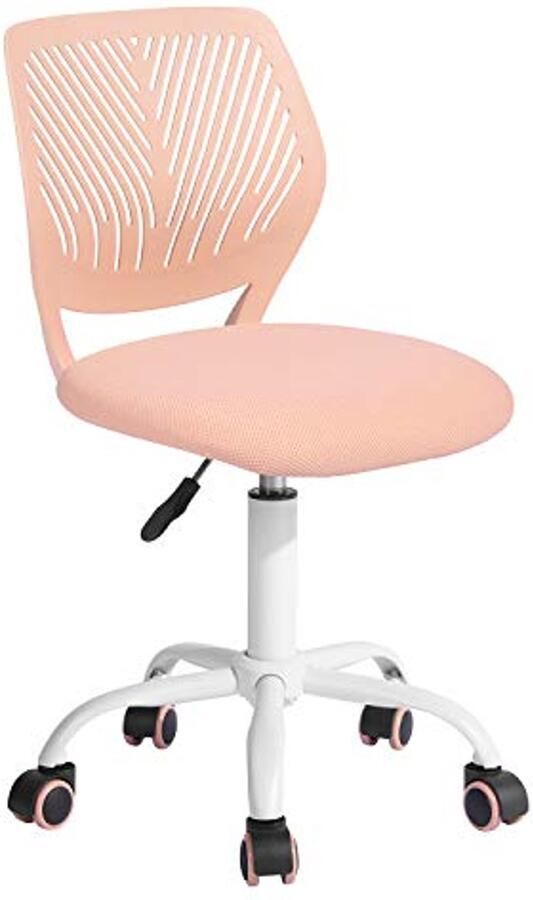 Comfortabele Kleine Armloze Bureaustoel met Verstelbare Hoogte en Stoffen Zitkussen Macaron-kleur