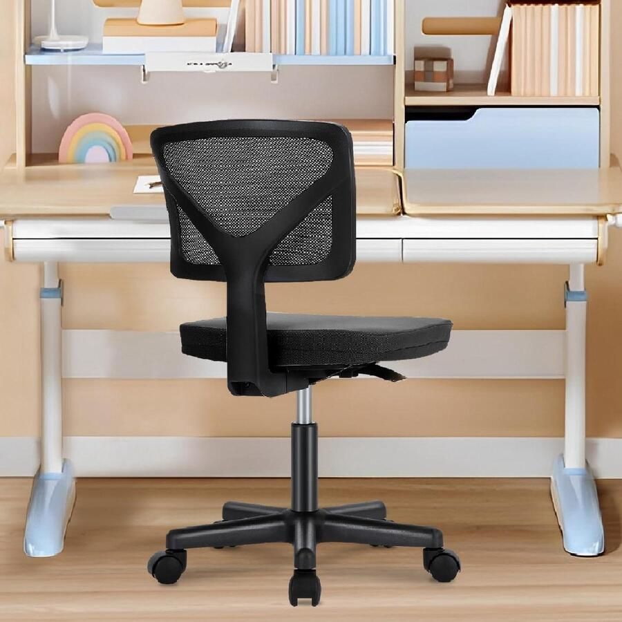 Comfortabele lendensteun draaistoel kleine bureaustoel zonder armleuning geschikt voor kantoor thuis studie zwart