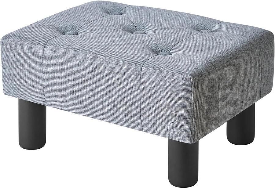 Comfortabele Linnen Voetenbank met Houten Poten Rechthoekige Ottomaanse Pouffe voor Woonkamer en Entree