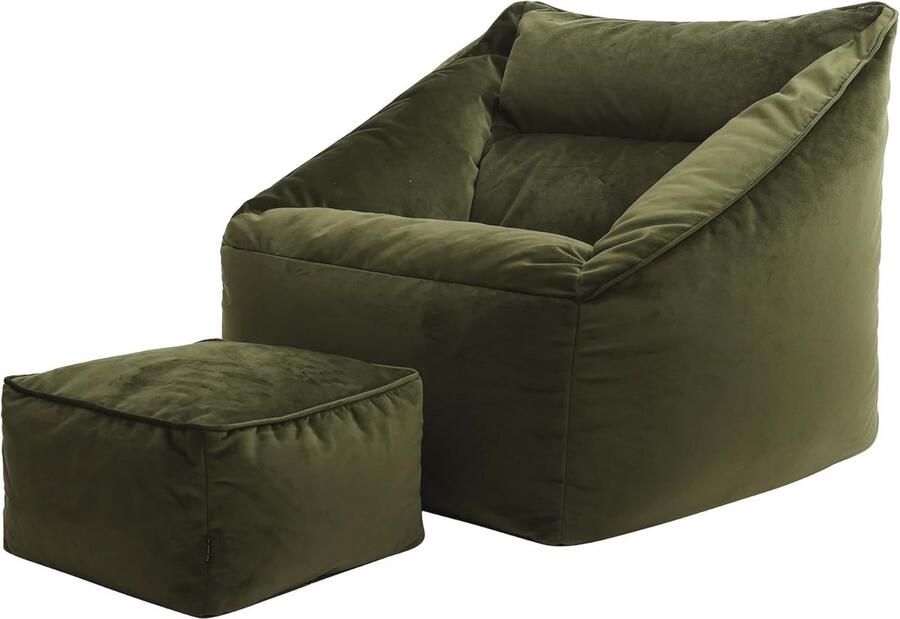 Comfortabele Olijfgroene Zitzakfauteuil met Hocker voor Woonkamer en Slaapkamer