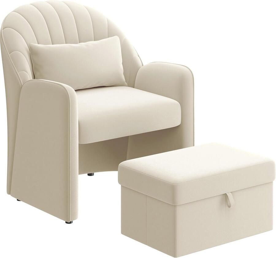 Comfortabele Oorfauteuil met Voetensteun en Opbergruimte Fluwelen Loungestoel voor Kantoor en Slaapkamer