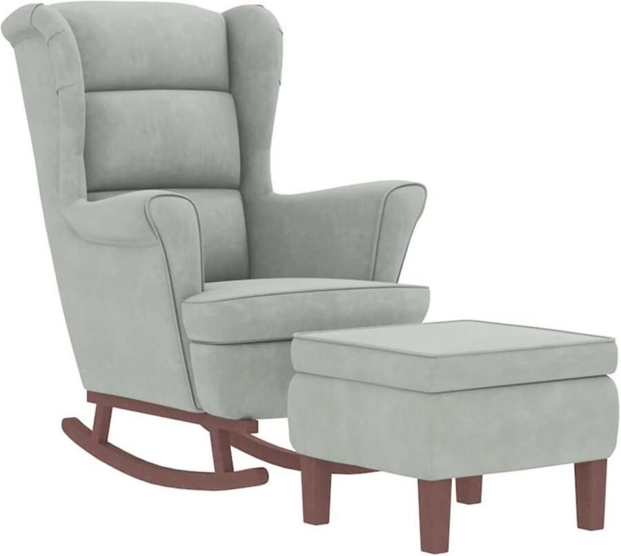 Comfortabele schommelstoel met voetenbank in lichtgrijs fluweel