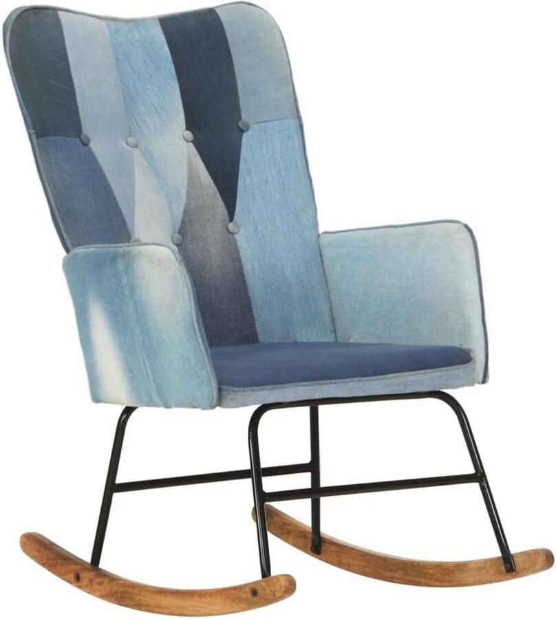 Comfortabele Schommelstoel Patchwork Canvas Blauw Denim voor Woonkamer en Slaapkamer