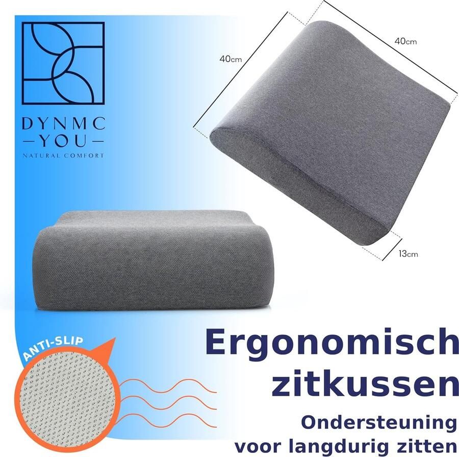 Comfortabele Stoelverhoger Volwassenen OEKO-TEX hoes Vormvast 13 cm dik zitkussen Perfect voor autostoel bureaustoel kussen opstahulp Premium stoelkussen verhoging Grijs