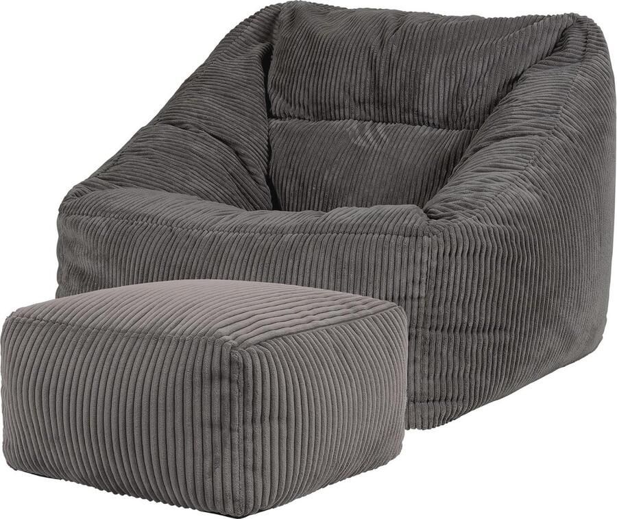 Comfortabele Zitzak Fauteuil met Voetenbank Antracietgrijs