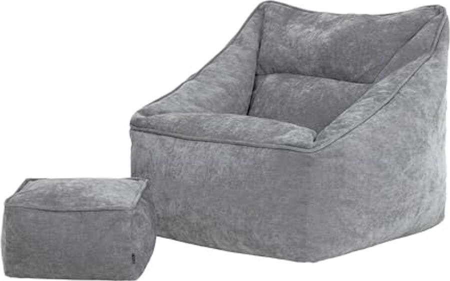 Comfortabele Zitzak Fauteuil met Voetensteun Grijs Chenille