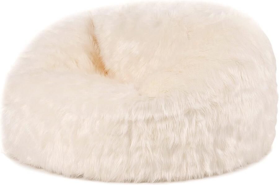 Comfortabele Zitzak van Imitatiebont Crème Luxe Zitzakstoel voor Volwassenen Perfect voor de Woonkamer