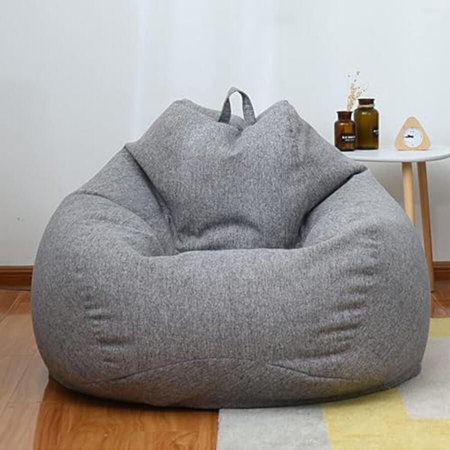 Comfortabele Zitzak zonder Vulling voor Volwassenen en Kinderen – Opbergpoef Hoge Rug Ideaal voor Thuis – 70 x 80 cm – Donkergrijs