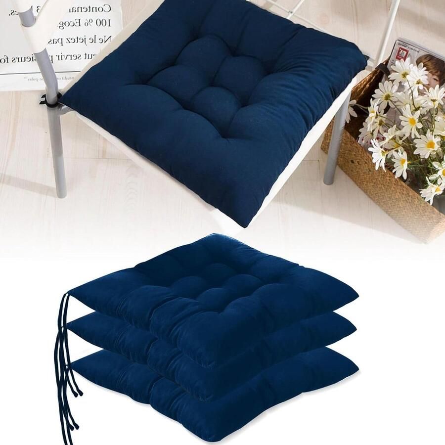 Comfortable Chair Cushions Pack of 4 40x40cm Seat Cushion with Straps Navy Blue
