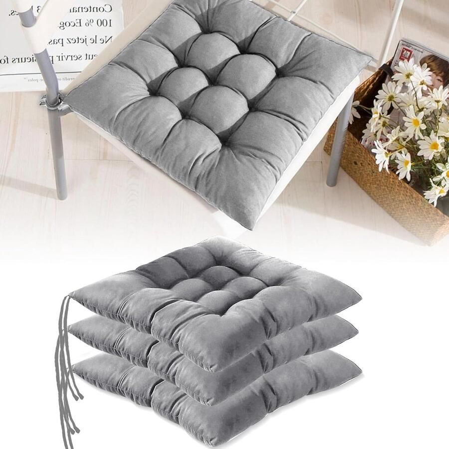 Comfortable Chair Cushions Seat Cushion 40x40cm with Ties Set of 4 Grey Suitable for Garden Indoor Outdoor Office Balcony Dining Room Living Room Study
