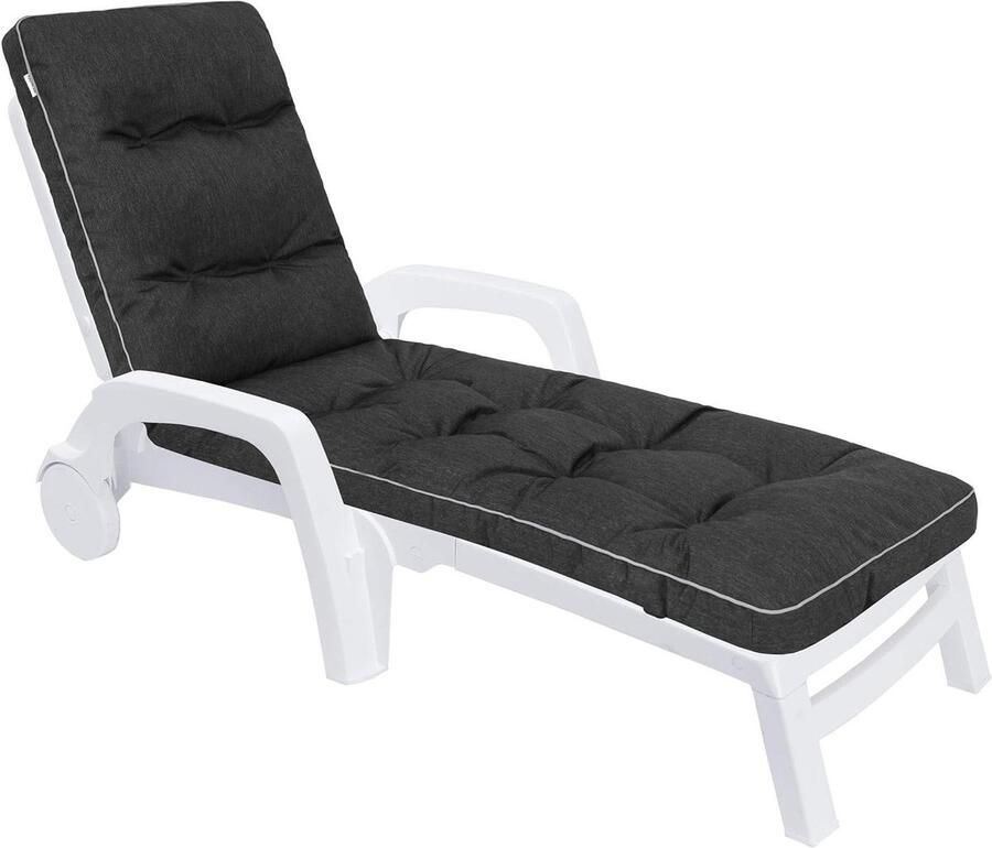 Comfortable Cushions for Deck Chair Garden Lounger and Sun Lounger 201 x 55 x 8 cm Black