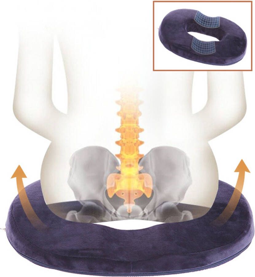 ComfortPlus Orthopedisch Donutkussen van Traagschuim Veelzijdig Gebruik voor Stoel Rolstoel & Auto Wasbare Hoes & Anti-Slip Marineblauw