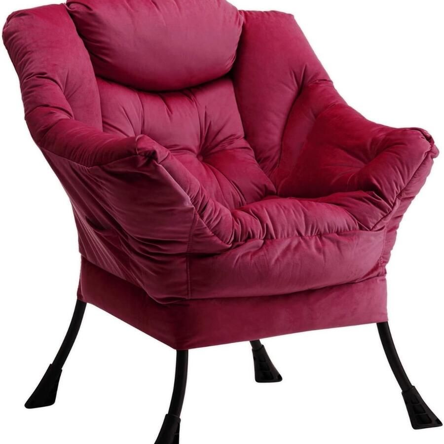 Comfy Relaxstoel met Stalen Frame en Luxe Fluwelen Bekleding in Rood