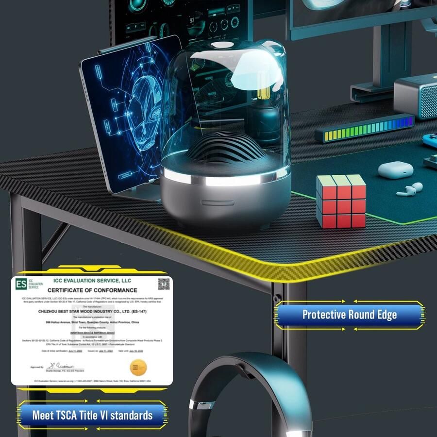 COMHOMA Desk Gaming table with Shelf corner desk with USB charging port and socket 120cm computer table L shape PC
