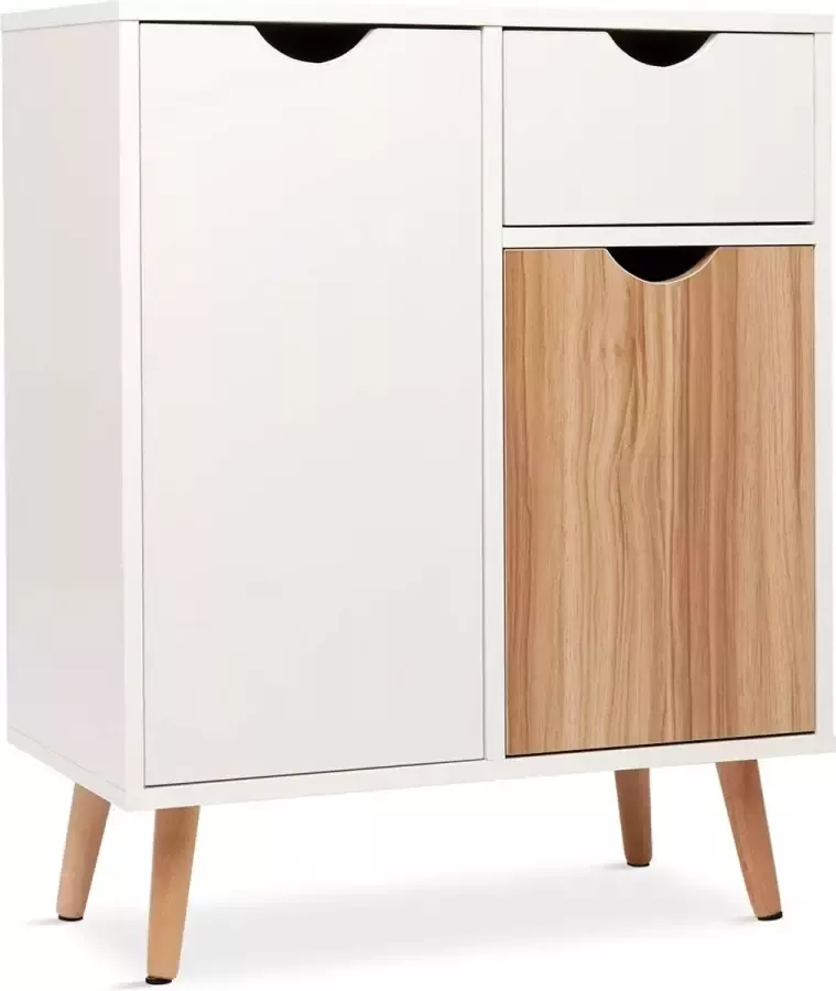 Commode Dressoir Highboard Dressoir Houten met 1 Lade 2 Deuren voor Woonkamer Slaapkamer Gang Wit en Naturel 60 x 30 x 73 cm