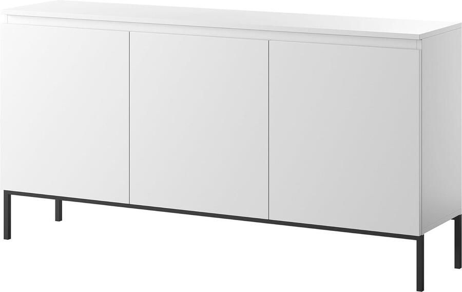 Commode met 3 Deuren Opbergkast voor Slaapkamer 77 x 150 cm Wit met Zwarte Poten - Foto 2