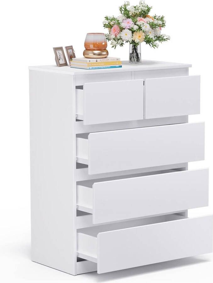 Commode met 5 laden moderne multifunctionele kast met metalen glijrails dressoir voor slaapkamer & woonkamer en hal highboard ruimtebesparend kast ladecommode (wit)