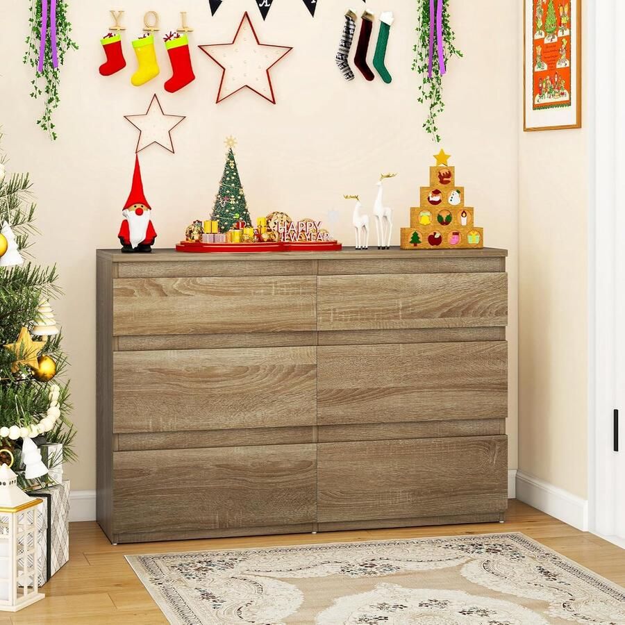 Commode met 6 Laden – Houten Opbergkast voor Slaapkamer Kinderkamer Woonkamer of Hal – 100 x 30 x 70 cm – Sonoma Eiken