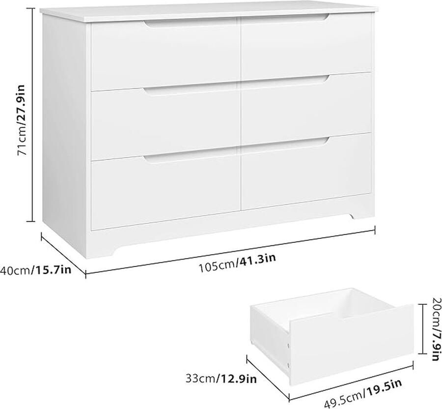 Commode met 6 laden – Multifunctionele opbergkast van hout ideaal voor woonkamer eetkamer keuken of hal