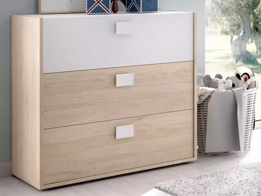 Ladekast SONIA 3 lades Kleuren: eiken en wit L 81 cm x H 80 cm x D 43 cm - Foto 2