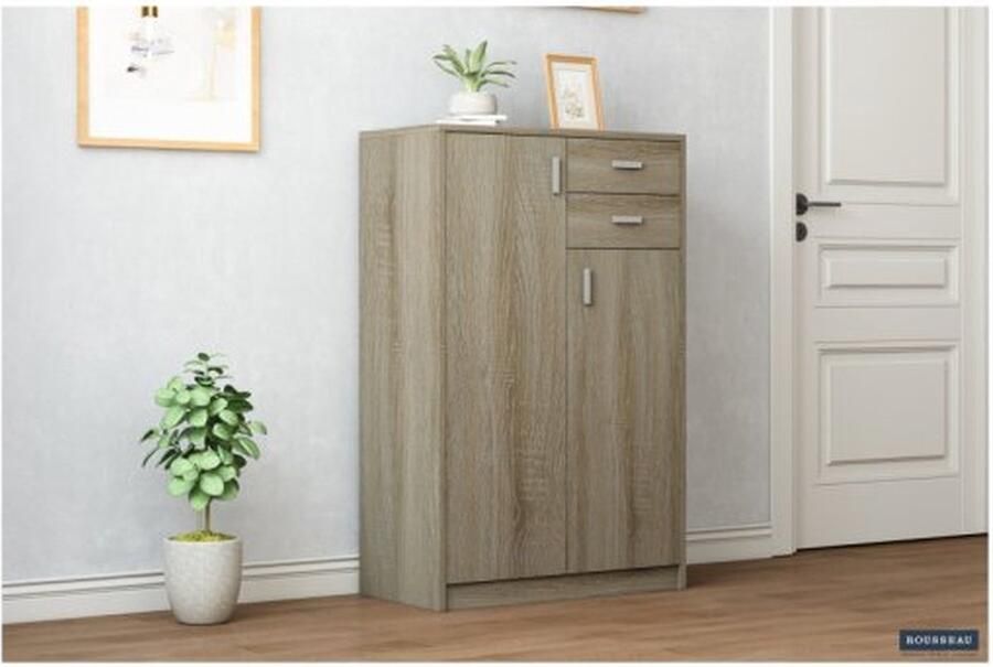 ZAZA Home Commode 'Space' 2 deuren 2 laden Sonoma Spaanderplaat ABS boorden en decor