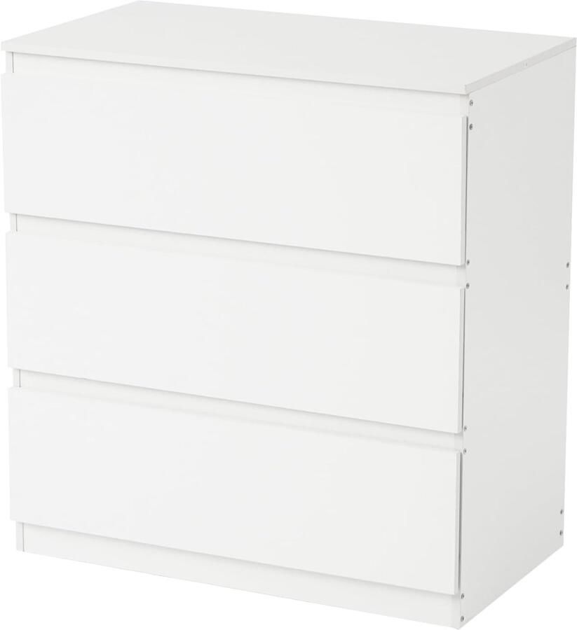 Commodekast 70 cm Breed – Witte Ladekast met 3 Lades Voor Slaapkamer Woonkamer Kantoor of Hal (70 x 40 x 75 cm)