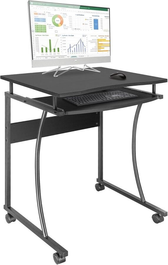 Compact bureau met uitschuifbaar toetsenbordblad MDF houtvezel Zwart 600 mm B x 480 mm L x 15 mm H