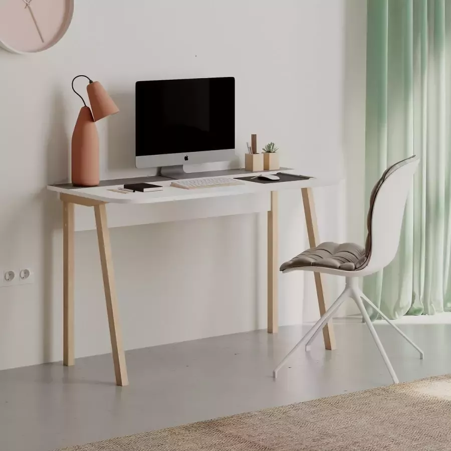 Compact Bureau Stijlvol Wit Grijs & Hout Design 120x75x60cm Ideaal voor Thuis & Kantoor