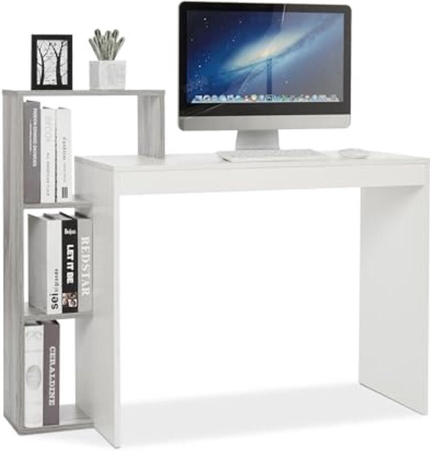 Compact Computerbureau met Opbergplanken voor Thuis en Kantoor Ruimtebesparend Design 110 x 40 x 92 cm in Wit en Grijs