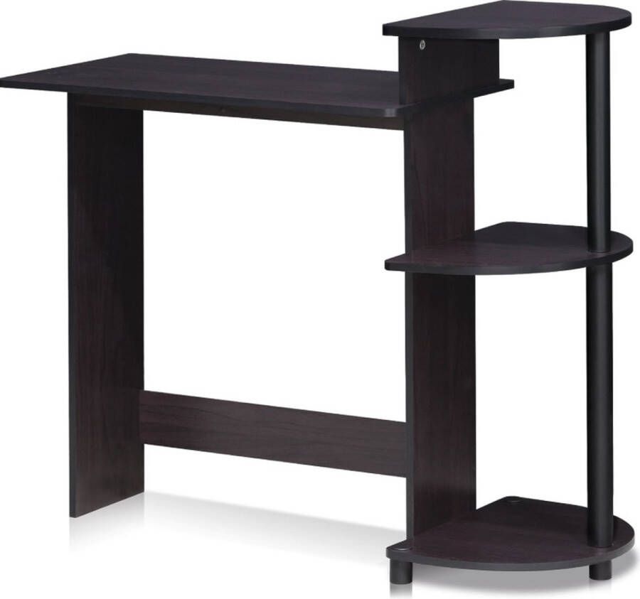 Compact computerbureau- pc-tafel- bureautafel met planken- donker walnoot- 99 (breedte) x 85 3 (hoogte) x 39 4 (diepte) cm