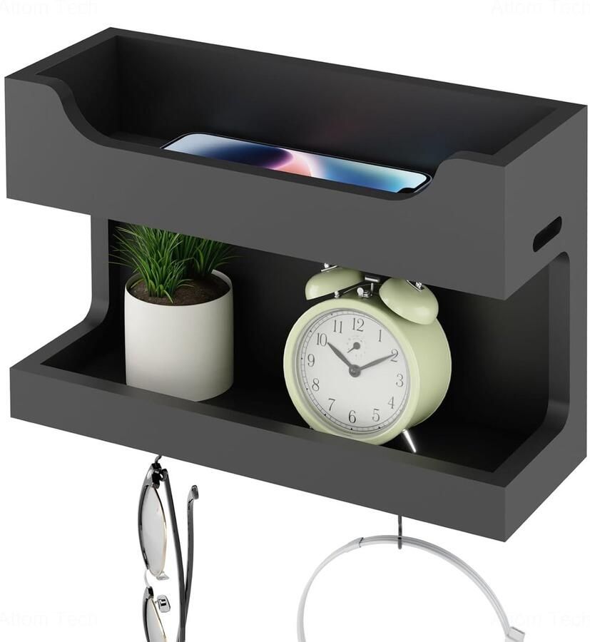 Compact dubbellaags opbergrek multifunctioneel 1 stuk hout 25x9x17 cm