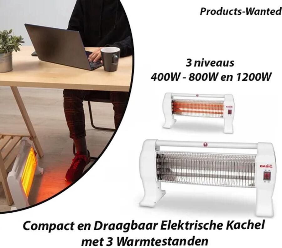 Compact en Draagbaar Elektrische Kachel met 3 Warmtestanden