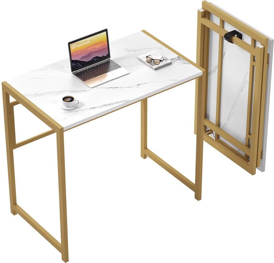 Ibenzoa Inklapbaar Bureau 80 x 48 cm Goudkleurig Direct Klaar voor Gebruik