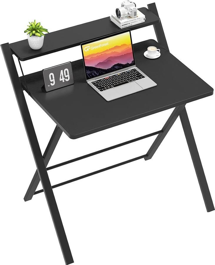 Compact en Inklapbaar Bureau voor Kleine Ruimtes met Plank en Eenvoudige Opberging