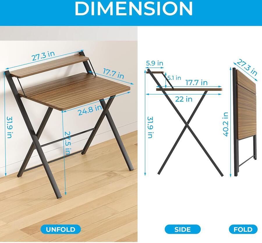 Compact en Ruimtebesparend Inklapbaar Bureau voor Kleine Ruimtes met Multifunctionele Plank