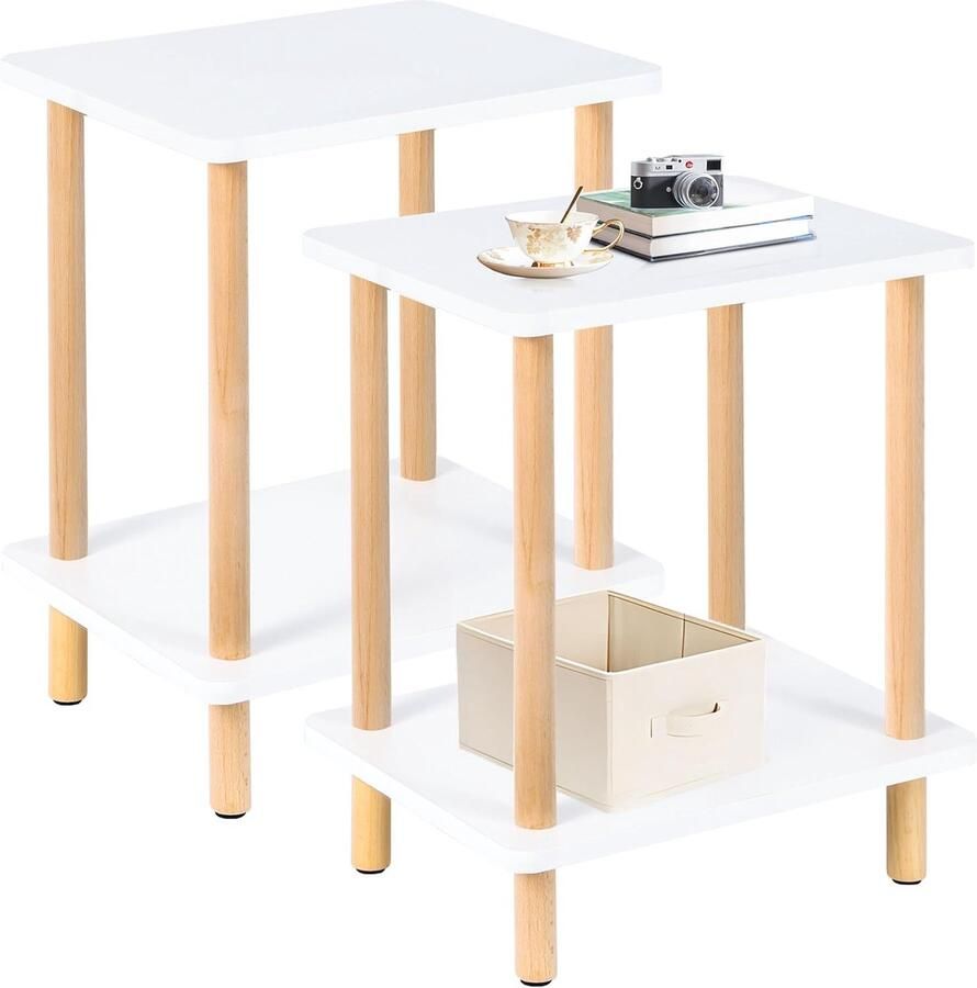 Luvetrex Stijlvolle Houten Bijzettafels met Twee Niveaus voor Slaapkamer en Woonkamer