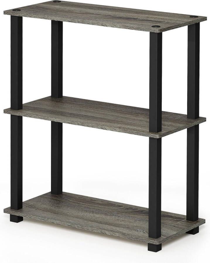 Compact rek met 3 planken hout Frans eiken grijs zwart 28 96 x 28 96 x 75 18 cm