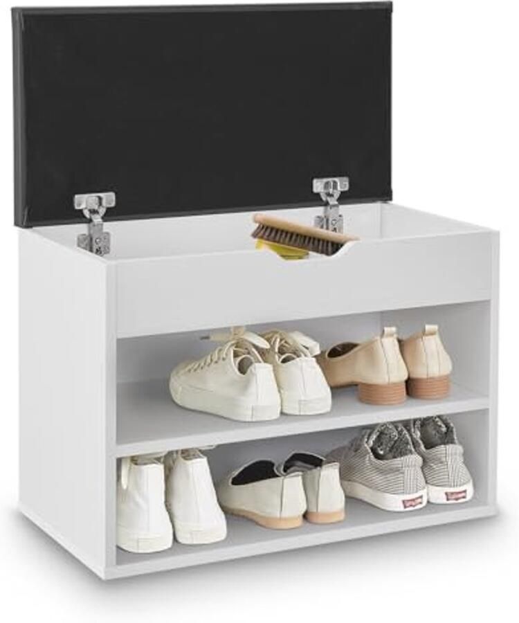 Compact Schoenenrek met Gevoerde Zitting en Klapdeksel Ruimtebesparend Design voor Schoenenopslag